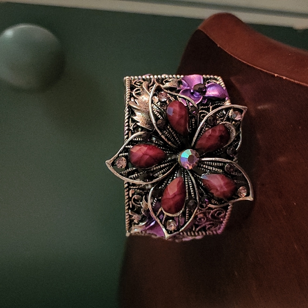 Purple flower cuff bracelet